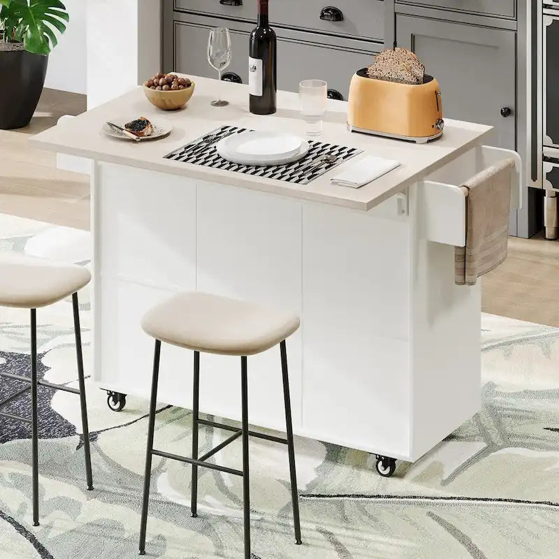 Îlot de cuisine avec meuble de rangement pour poubelle, Chariot de cuisine avec abattant