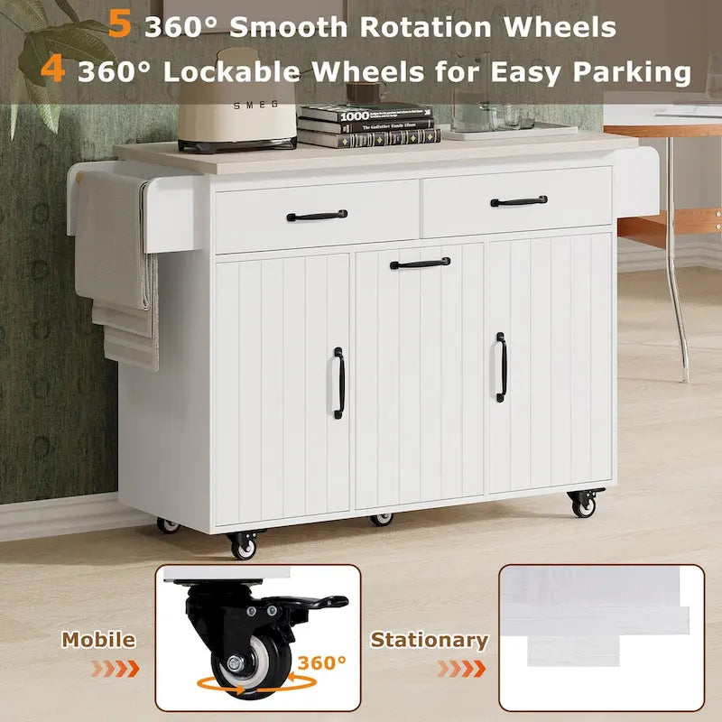 Îlot de cuisine avec meuble de rangement pour poubelle, Chariot de cuisine avec abattant