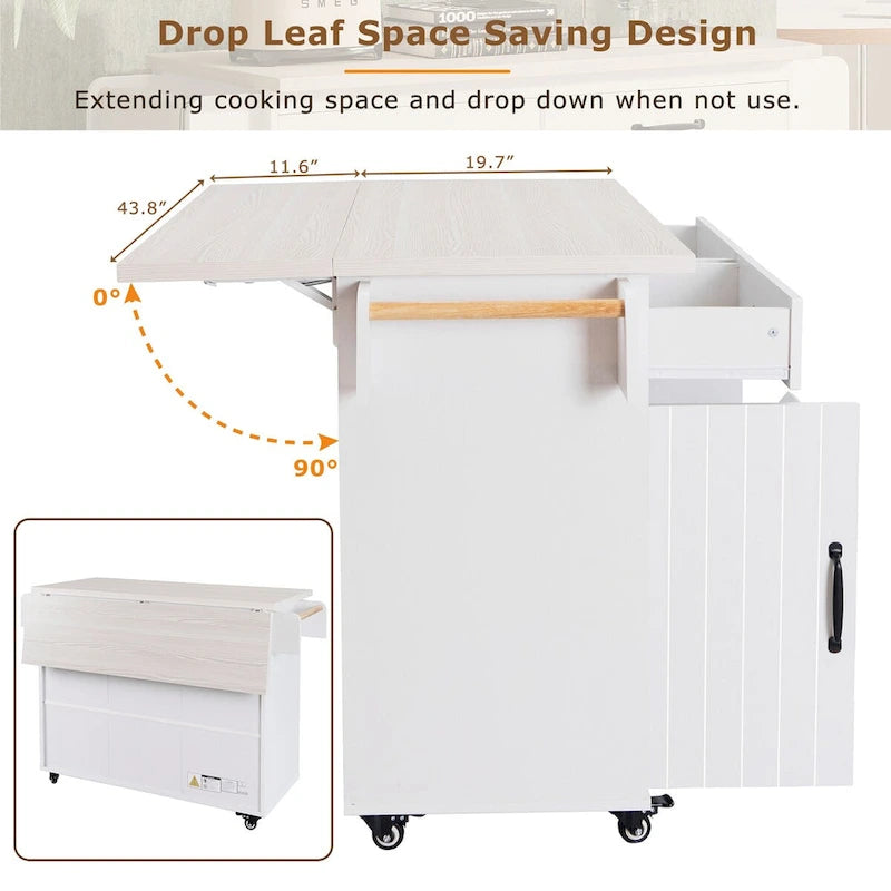 Îlot de cuisine avec meuble de rangement pour poubelle, Chariot de cuisine avec abattant