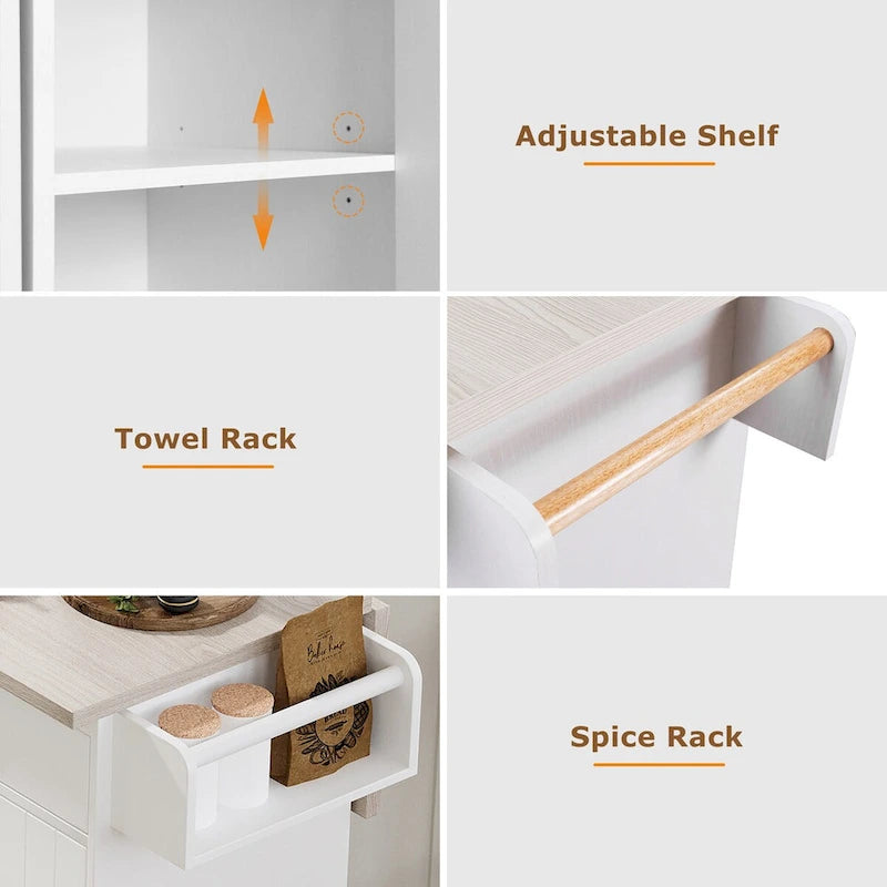 Îlot de cuisine avec meuble de rangement pour poubelle, Chariot de cuisine avec abattant