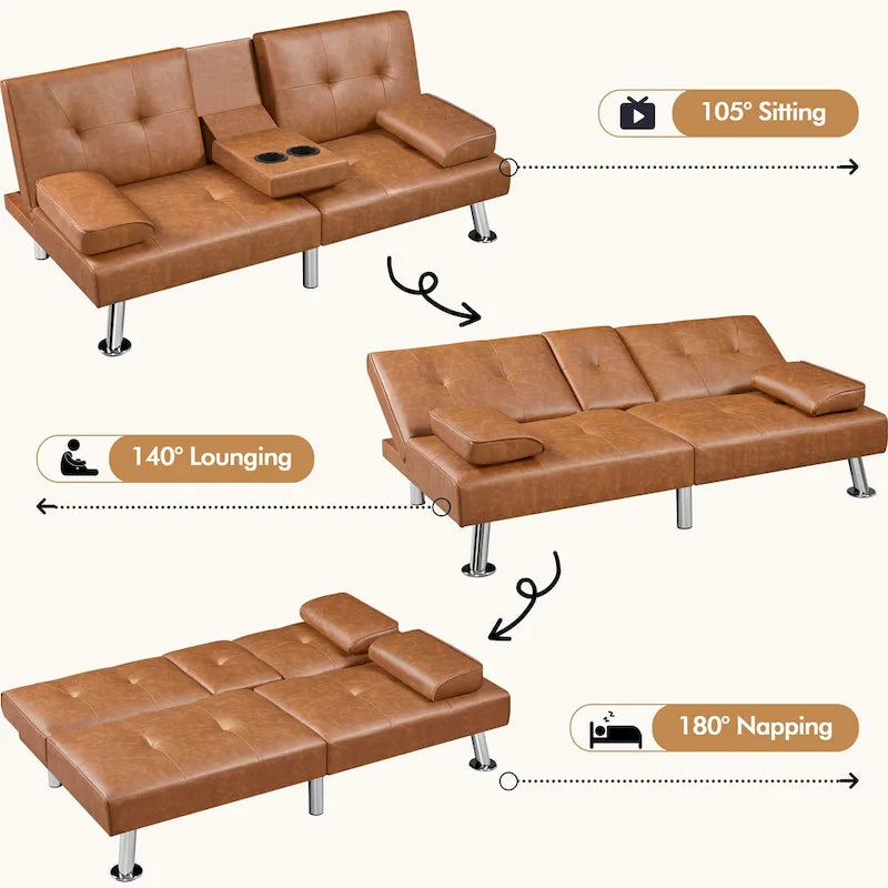 Canapé-lit convertible 3-en-1 Yaheetech en simili cuir, futon réglable