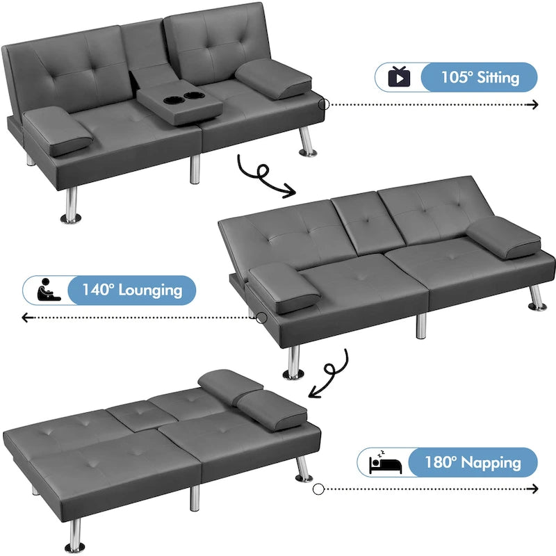 Canapé-lit convertible 3-en-1 Yaheetech en simili cuir, futon réglable
