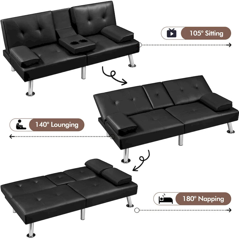 Canapé-lit convertible 3-en-1 Yaheetech en simili cuir, futon réglable