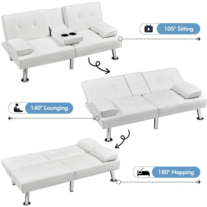Canapé-lit convertible 3-en-1 Yaheetech en simili cuir, futon réglable