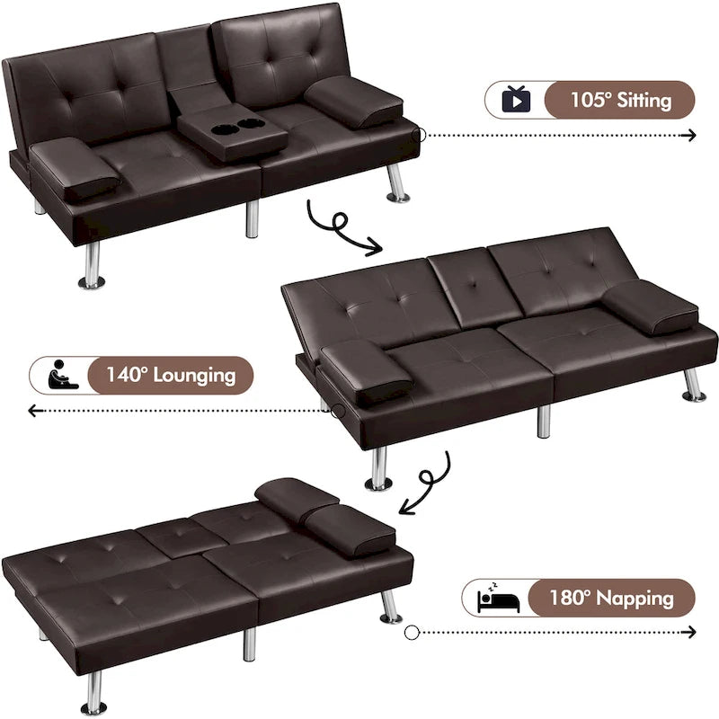 Canapé-lit convertible 3-en-1 Yaheetech en simili cuir, futon réglable