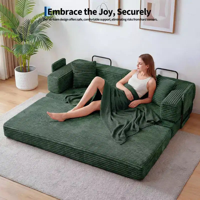 Canapé-lit convertible 5-en-1 de 205 cm (80,7 po) – Velours côtelé, 544 kg (1200 lb), sans assemblage