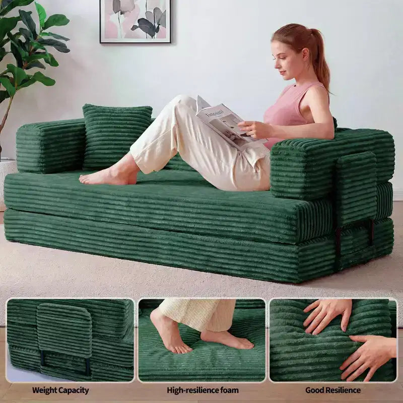 Canapé-lit convertible 5-en-1 de 205 cm (80,7 po) – Velours côtelé, 544 kg (1200 lb), sans assemblage