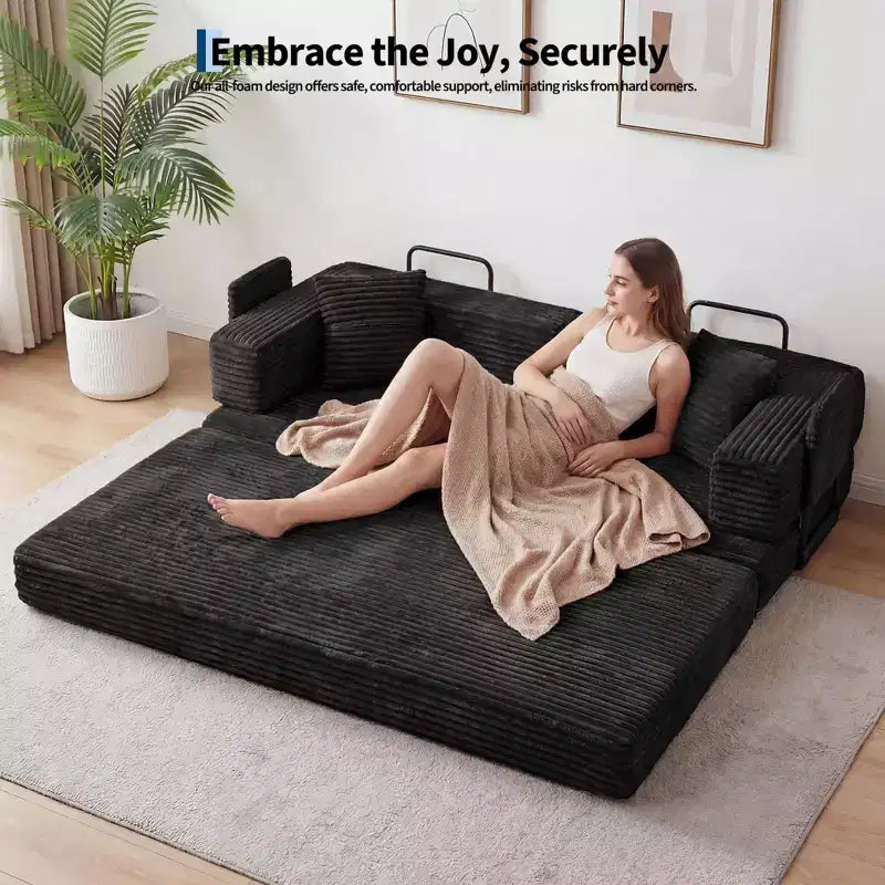 Canapé-lit convertible 5-en-1 de 205 cm (80,7 po) – Velours côtelé, 544 kg (1200 lb), sans assemblage