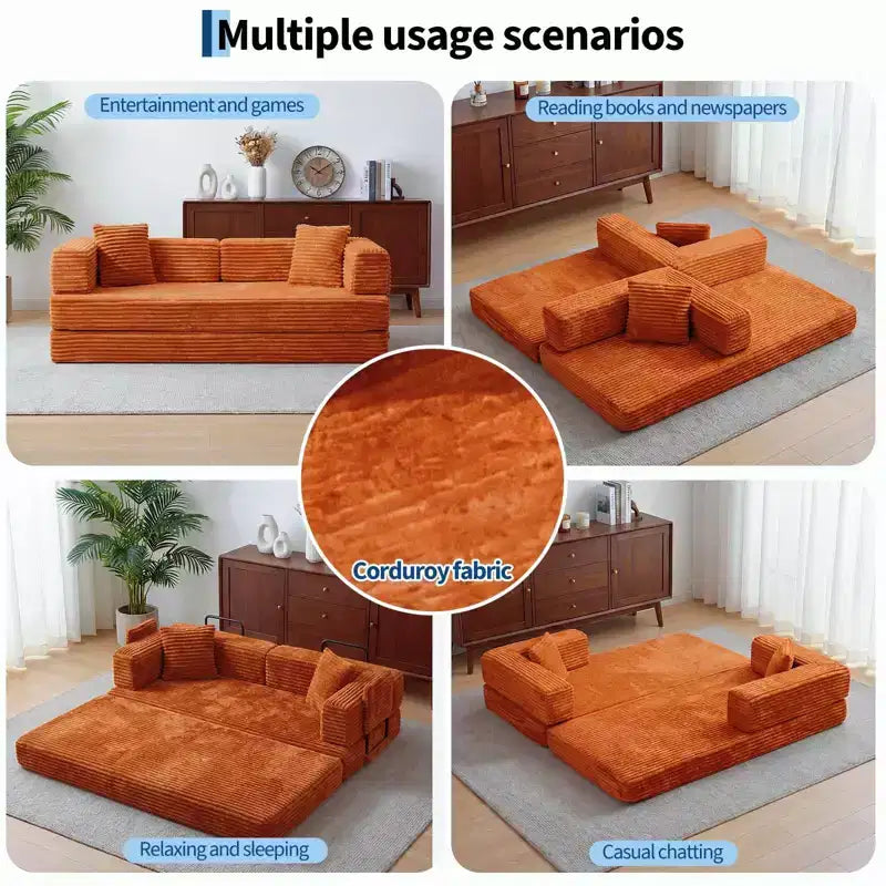 Canapé-lit convertible 5-en-1 de 205 cm (80,7 po) – Velours côtelé, 544 kg (1200 lb), sans assemblage