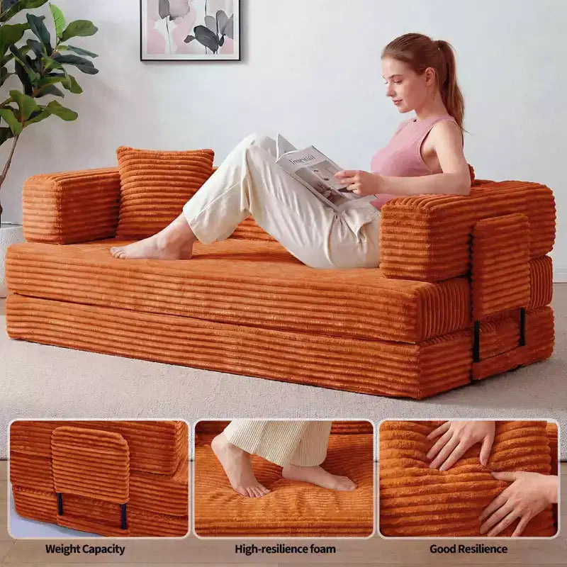 Canapé-lit convertible 5-en-1 de 205 cm (80,7 po) – Velours côtelé, 544 kg (1200 lb), sans assemblage