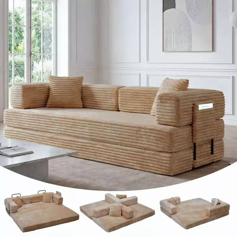 Canapé-lit convertible 5-en-1 de 205 cm (80,7 po) – Velours côtelé, 544 kg (1200 lb), sans assemblage