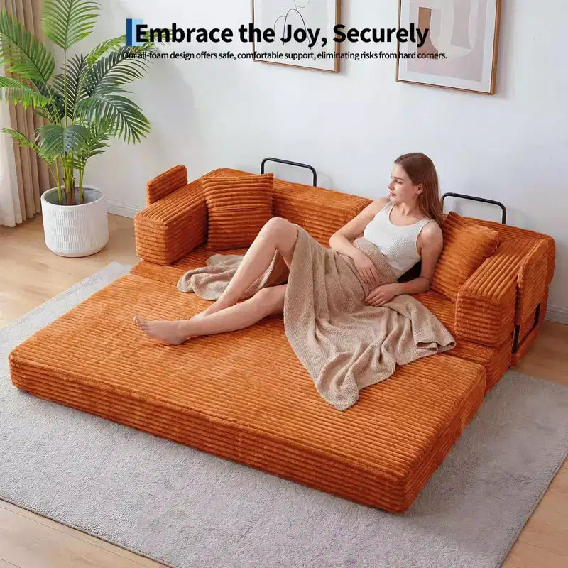 Canapé-lit convertible 5-en-1 de 205 cm (80,7 po) – Velours côtelé, 544 kg (1200 lb), sans assemblage